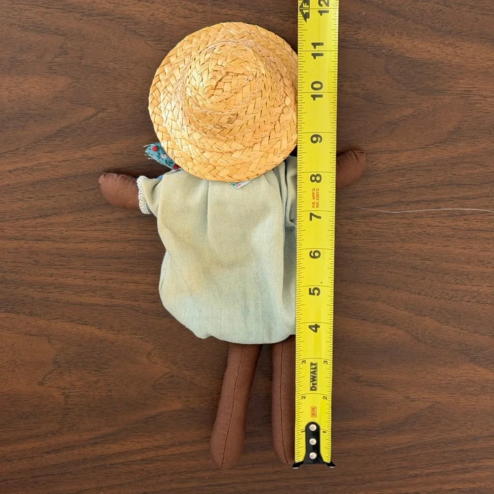 Vintage African Doll Folk Art‎ Primitive Blue Little Kid Straw Hat Cottagecore